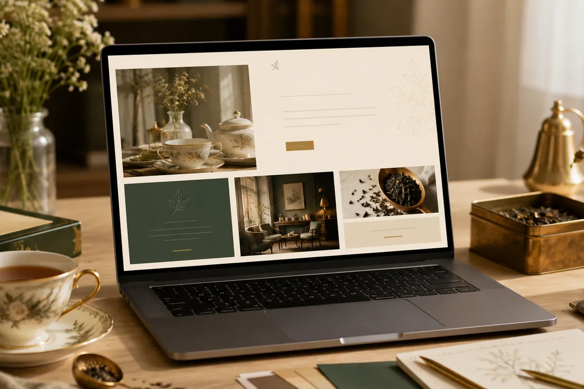 Laptop displaying an elegant abstract hospitality website