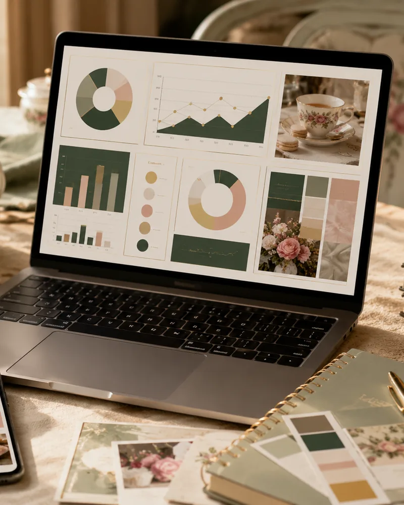 Marketing planning workspace with an abstract campaign dashboard